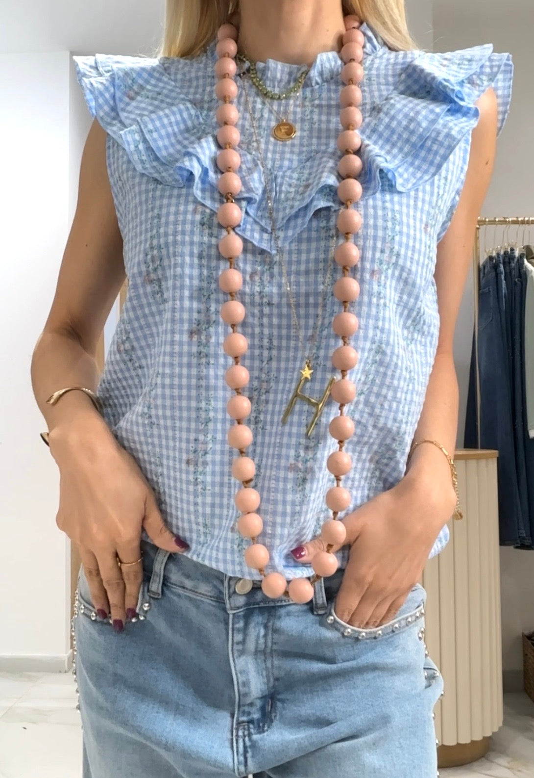 BLUSA ALGODÓN VICHY - AZUL CLARO