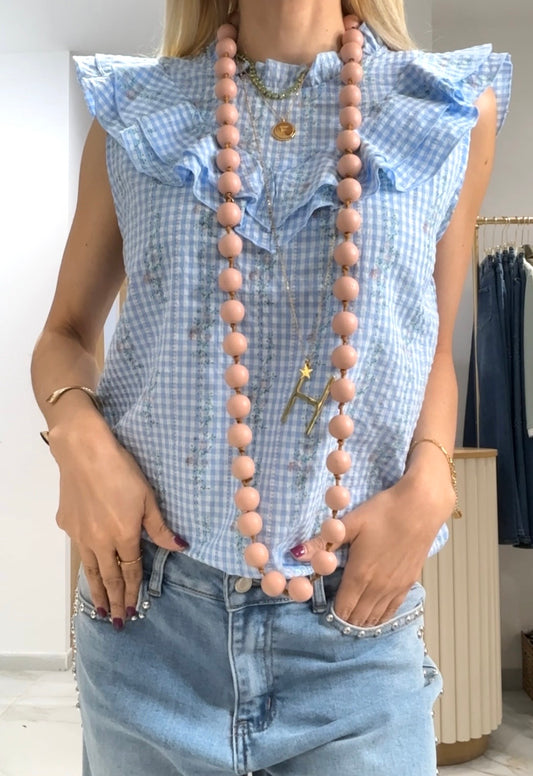 BLUSA ALGODÓN VICHY - AZUL CLARO