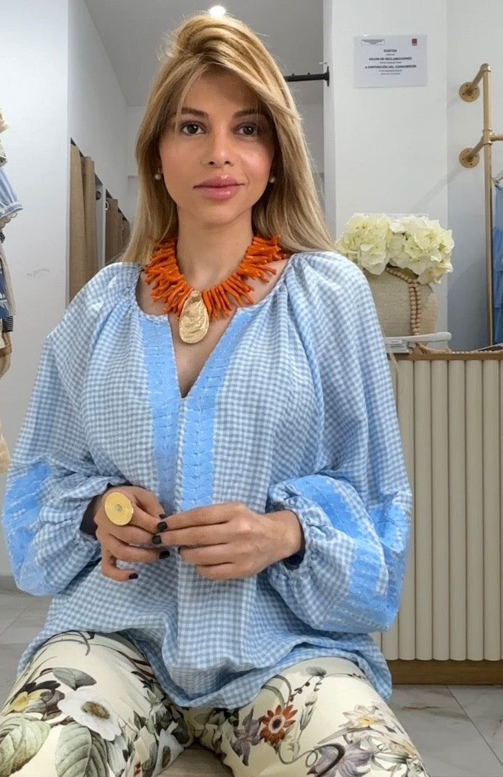 BLUSA VICHY ( AZUL CLARO )