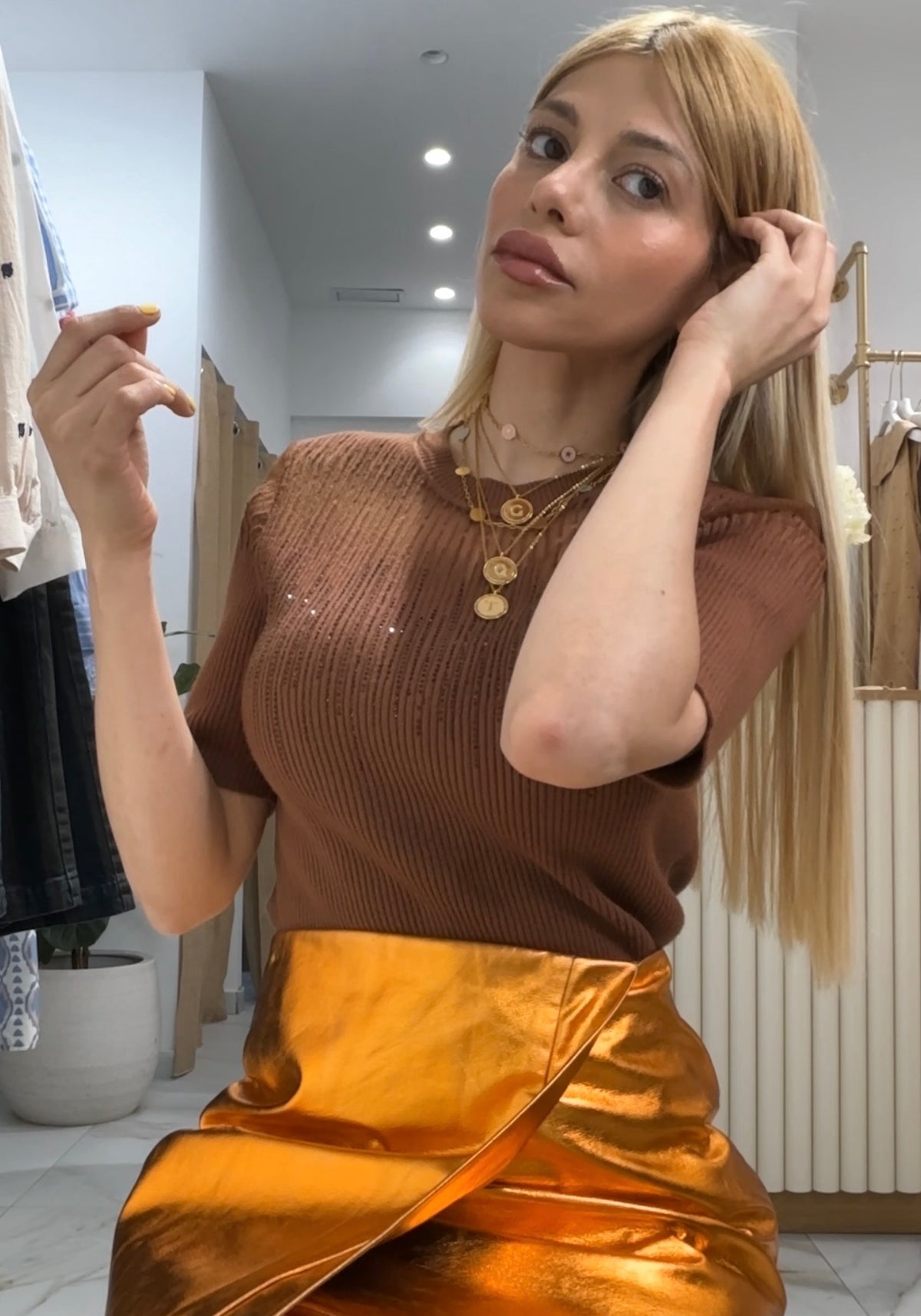 BLUSA PUNTO BRILLO (TEJA)