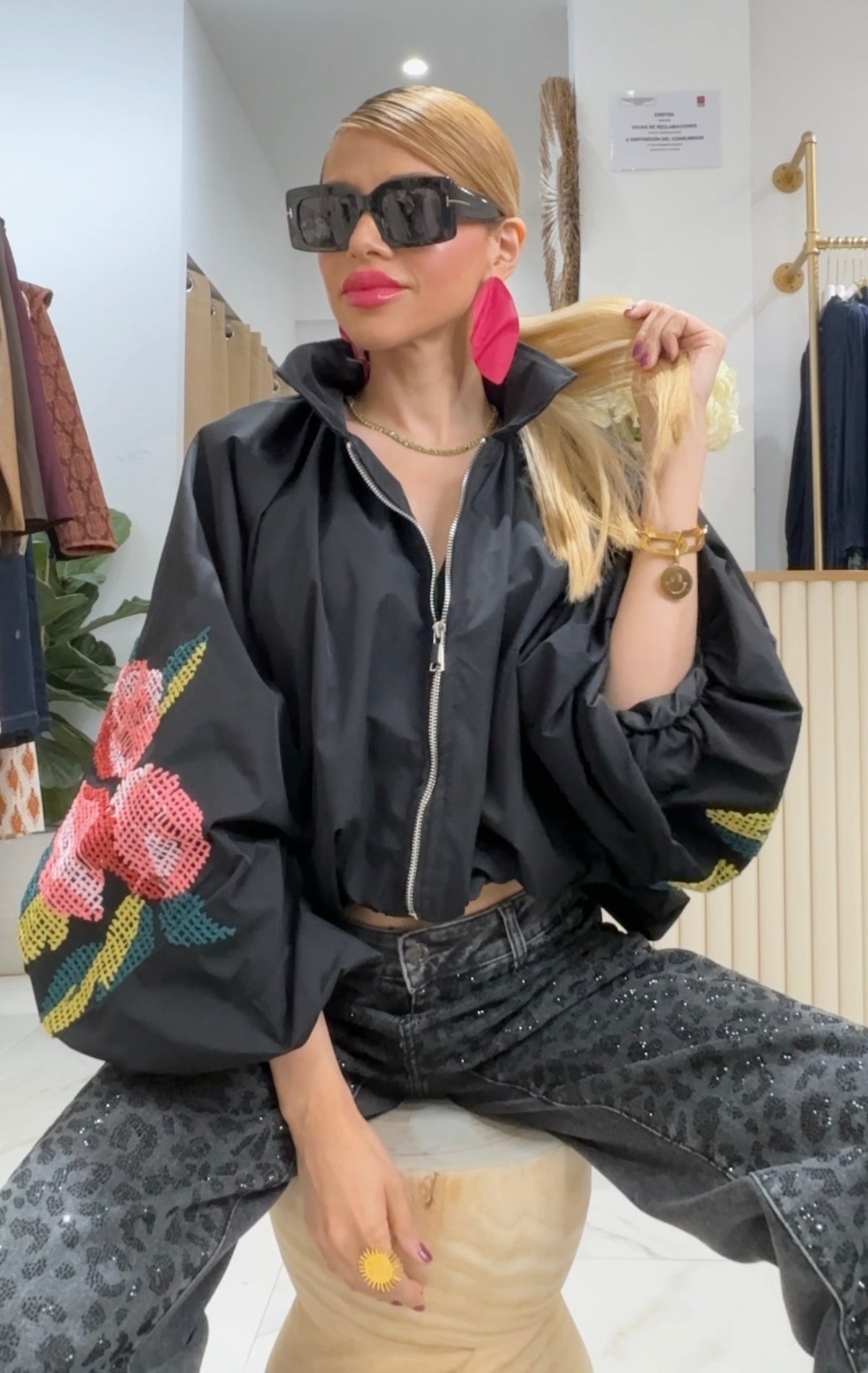 BOMBER FLOR - NEGRO